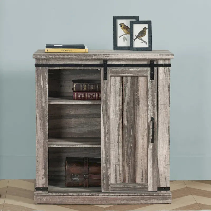 Meuble d'appoint à porte coulissante de style grange de 32 po avec étagères réglables