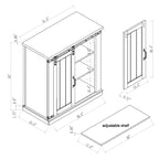 Meuble d'appoint à porte coulissante de style grange de 32 po avec étagères réglables