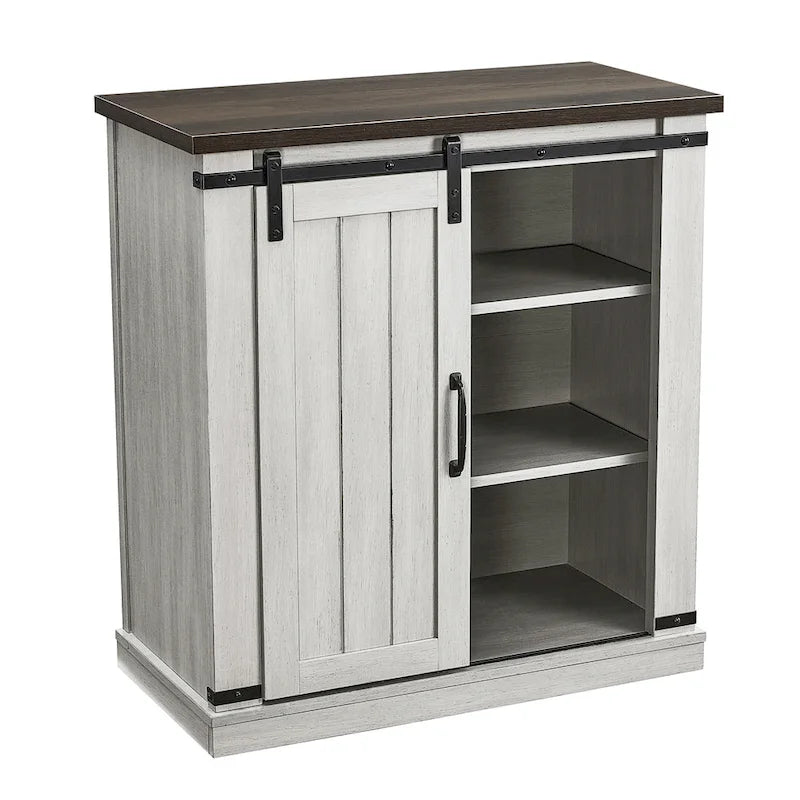 Meuble d'appoint à porte coulissante de style grange de 32 po avec étagères réglables