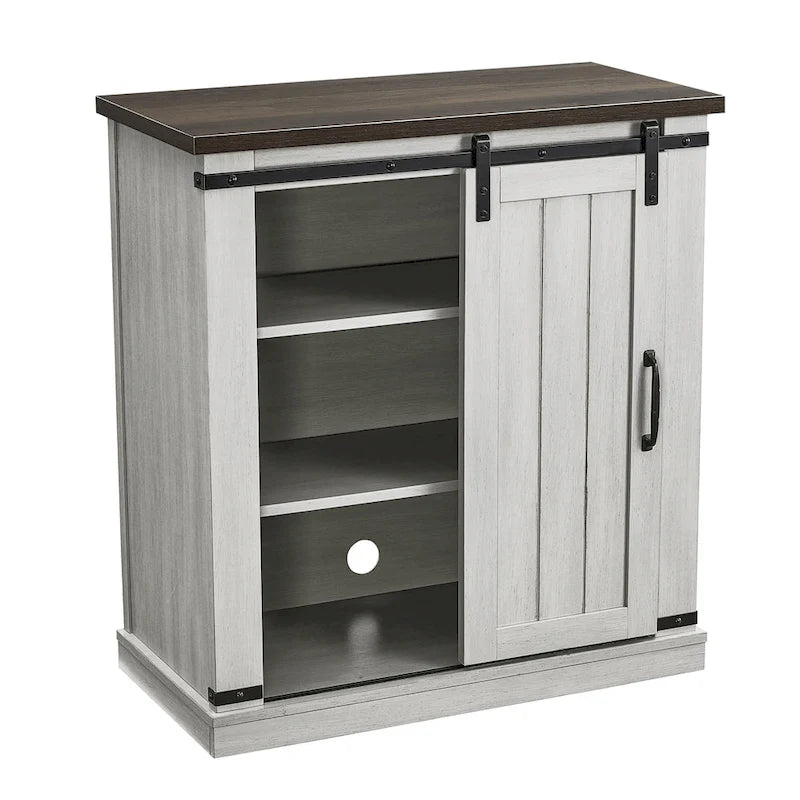 Meuble d'appoint à porte coulissante de style grange de 32 po avec étagères réglables