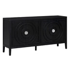 Buffet rétro à 4 portes avec motif rainuré circulaire et poignées rondes en métal - 60L x 16W x 32H