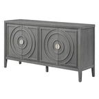 Buffet rétro à 4 portes avec motif rainuré circulaire et poignées rondes en métal - 60L x 16W x 32H
