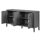 Buffet rétro à 4 portes avec motif rainuré circulaire et poignées rondes en métal - 60L x 16W x 32H