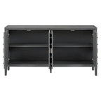 Buffet rétro à 4 portes avec motif rainuré circulaire et poignées rondes en métal - 60L x 16W x 32H