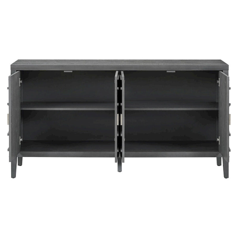 Buffet rétro à 4 portes avec motif rainuré circulaire et poignées rondes en métal - 60L x 16W x 32H