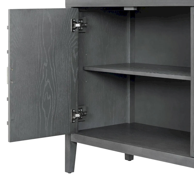 Buffet rétro à 4 portes avec motif rainuré circulaire et poignées rondes en métal - 60L x 16W x 32H