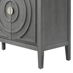 Buffet rétro à 4 portes avec motif rainuré circulaire et poignées rondes en métal - 60L x 16W x 32H