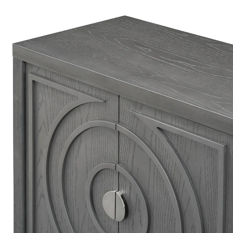 Buffet rétro à 4 portes avec motif rainuré circulaire et poignées rondes en métal - 60L x 16W x 32H