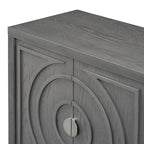 Buffet rétro à 4 portes avec motif rainuré circulaire et poignées rondes en métal - 60L x 16W x 32H