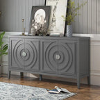 Buffet rétro à 4 portes avec motif rainuré circulaire et poignées rondes en métal - 60L x 16W x 32H