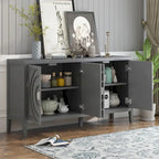 Buffet rétro à 4 portes avec motif rainuré circulaire et poignées rondes en métal - 60L x 16W x 32H