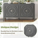Buffet rétro à 4 portes avec motif rainuré circulaire et poignées rondes en métal - 60L x 16W x 32H