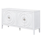 Buffet rétro à 4 portes avec motif rainuré circulaire et poignées rondes en métal - 60L x 16W x 32H