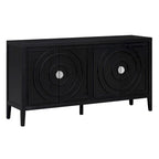 Buffet rétro à 4 portes avec motif rainuré circulaire et poignées rondes en métal - 60L x 16W x 32H