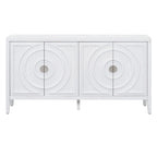 Buffet rétro à 4 portes avec motif rainuré circulaire et poignées rondes en métal - 60L x 16W x 32H