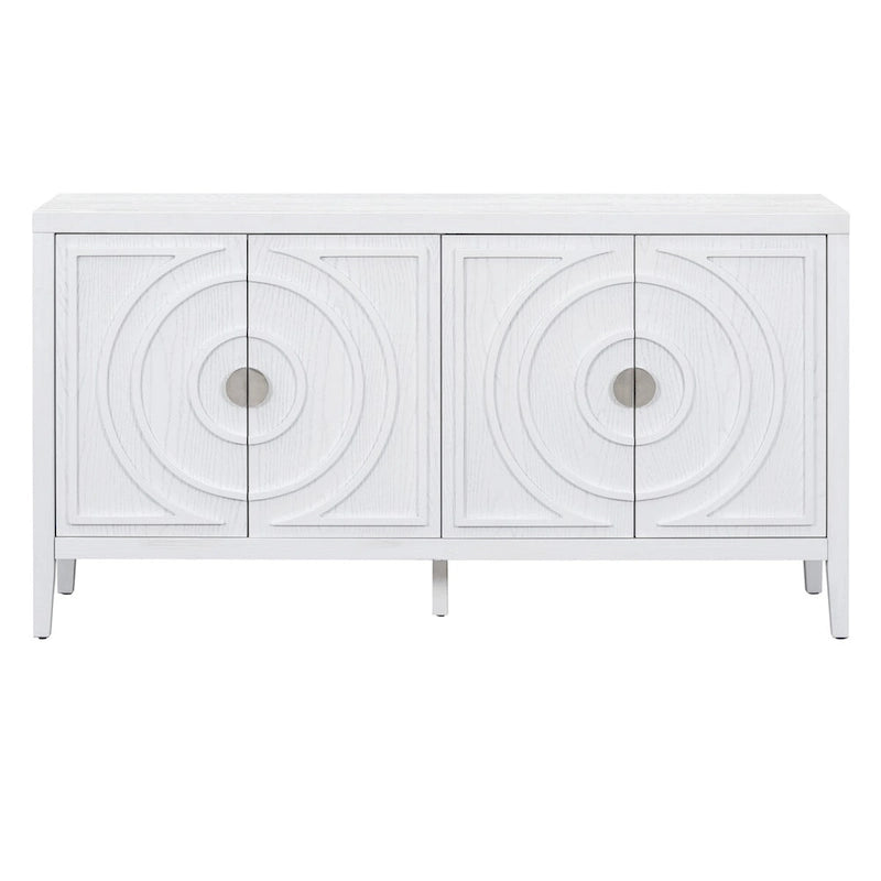 Buffet rétro à 4 portes avec motif rainuré circulaire et poignées rondes en métal - 60L x 16W x 32H