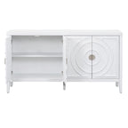 Buffet rétro à 4 portes avec motif rainuré circulaire et poignées rondes en métal - 60L x 16W x 32H