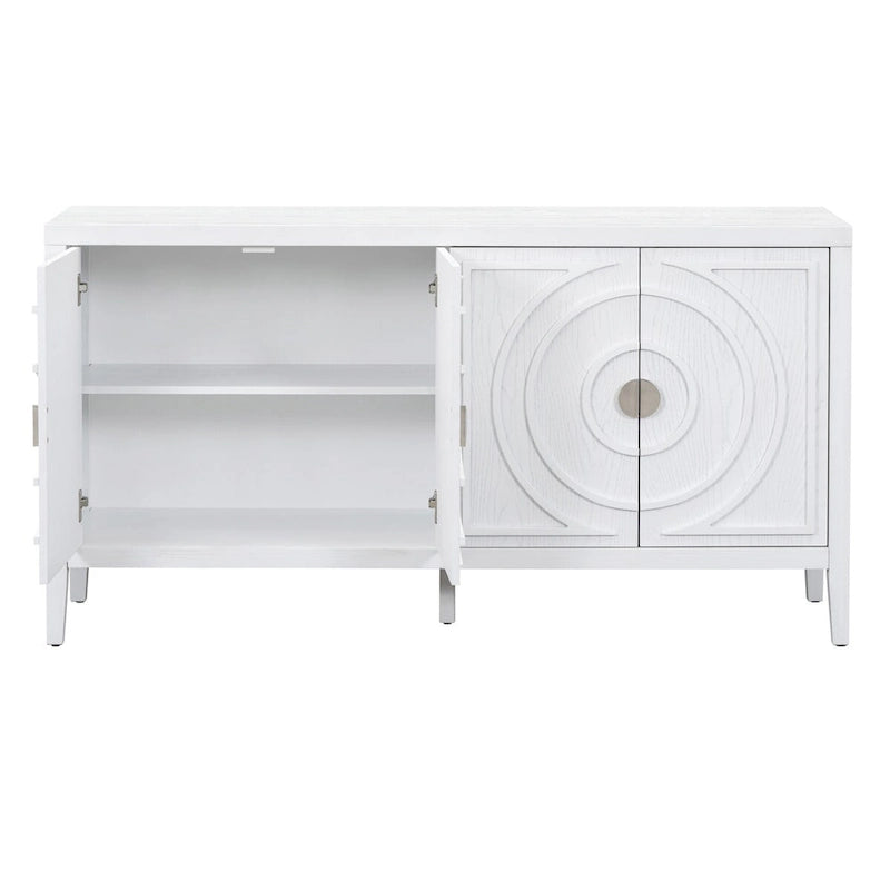 Buffet rétro à 4 portes avec motif rainuré circulaire et poignées rondes en métal - 60L x 16W x 32H