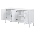 Buffet rétro à 4 portes avec motif rainuré circulaire et poignées rondes en métal - 60L x 16W x 32H