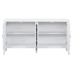 Buffet rétro à 4 portes avec motif rainuré circulaire et poignées rondes en métal - 60L x 16W x 32H