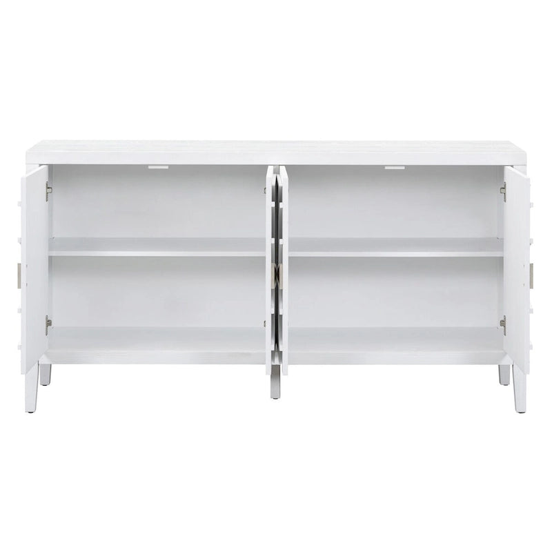 Buffet rétro à 4 portes avec motif rainuré circulaire et poignées rondes en métal - 60L x 16W x 32H