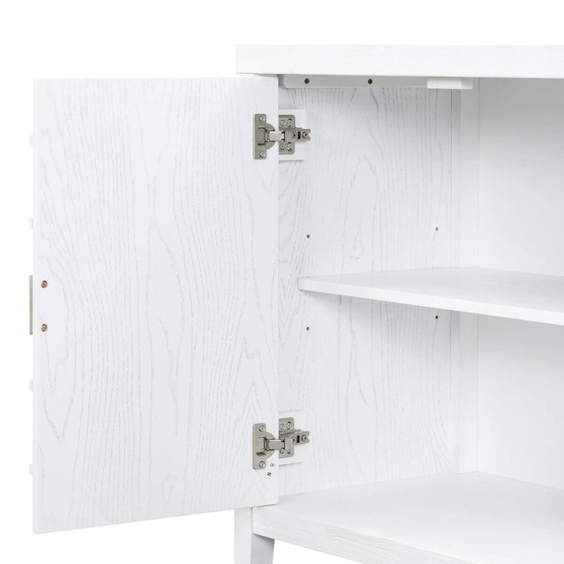 Buffet rétro à 4 portes avec motif rainuré circulaire et poignées rondes en métal - 60L x 16W x 32H