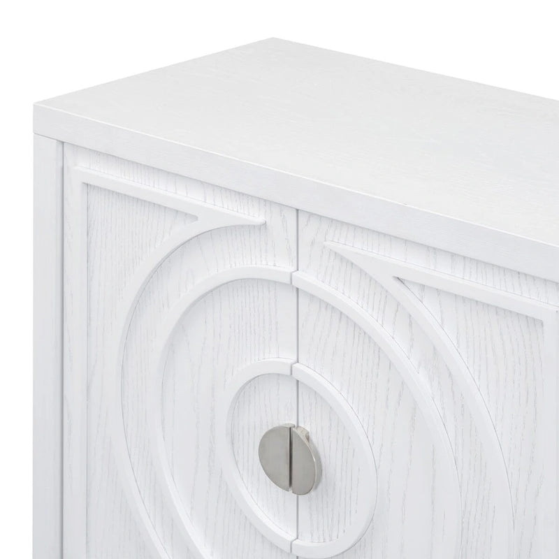 Buffet rétro à 4 portes avec motif rainuré circulaire et poignées rondes en métal - 60L x 16W x 32H