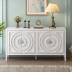 Buffet rétro à 4 portes avec motif rainuré circulaire et poignées rondes en métal - 60L x 16W x 32H