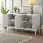 Buffet rétro à 4 portes avec motif rainuré circulaire et poignées rondes en métal - 60L x 16W x 32H
