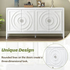 Buffet rétro à 4 portes avec motif rainuré circulaire et poignées rondes en métal - 60L x 16W x 32H