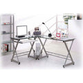 Bureau d'ordinateur en L en verre trempé