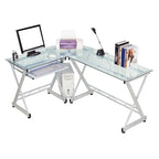 Bureau d'ordinateur en L en verre trempé