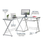 Bureau d'ordinateur en L en verre trempé