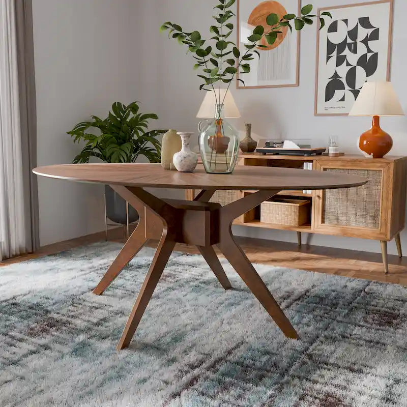 Table à manger ovale en noyer, style Mid-Century Modern, 180 cm