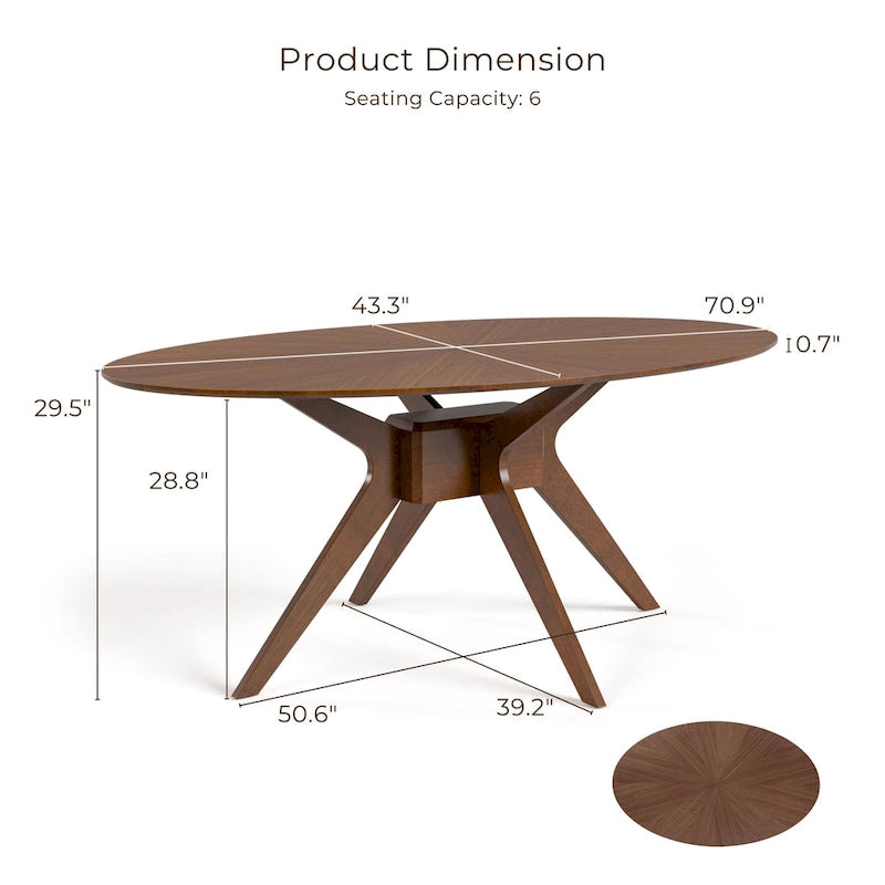 Table à manger ovale en noyer, style Mid-Century Modern, 180 cm