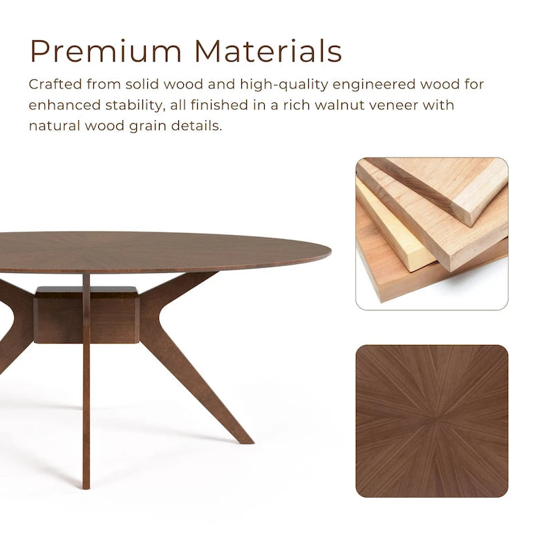 Table à manger ovale en noyer, style Mid-Century Modern, 180 cm
