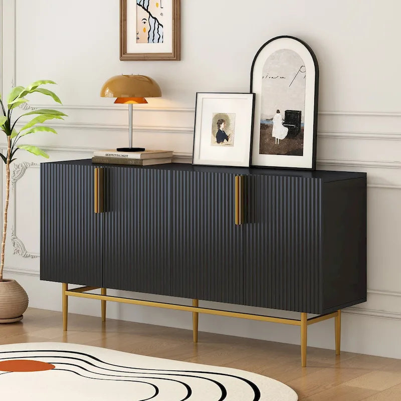 Bahut buffet 4 portes avec poignées métalliques - 60"L x 15.2"l x 30.9"H