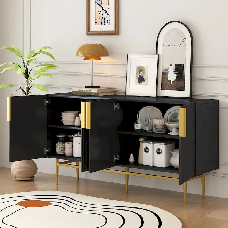 Bahut buffet 4 portes avec poignées métalliques - 60"L x 15.2"l x 30.9"H