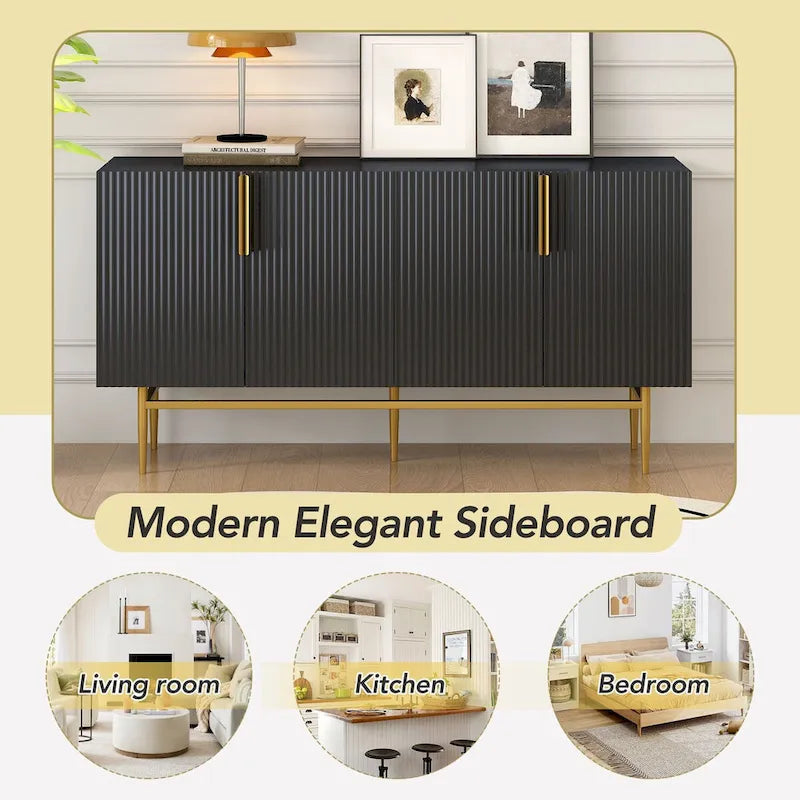 Bahut buffet 4 portes avec poignées métalliques - 60"L x 15.2"l x 30.9"H