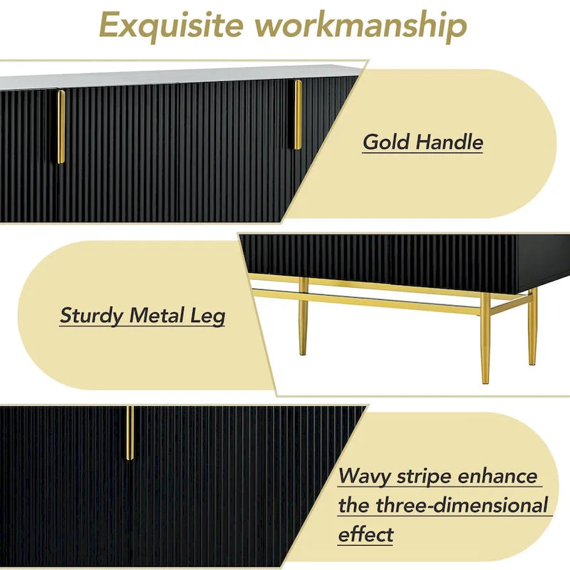 Bahut buffet 4 portes avec poignées métalliques - 60"L x 15.2"l x 30.9"H