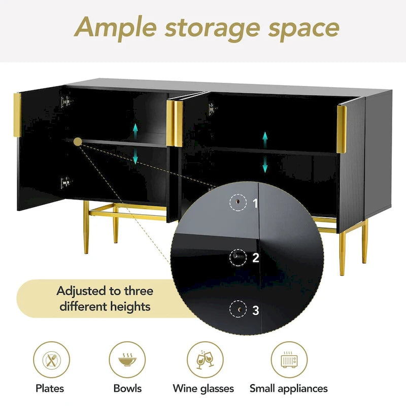 Bahut buffet 4 portes avec poignées métalliques - 60"L x 15.2"l x 30.9"H