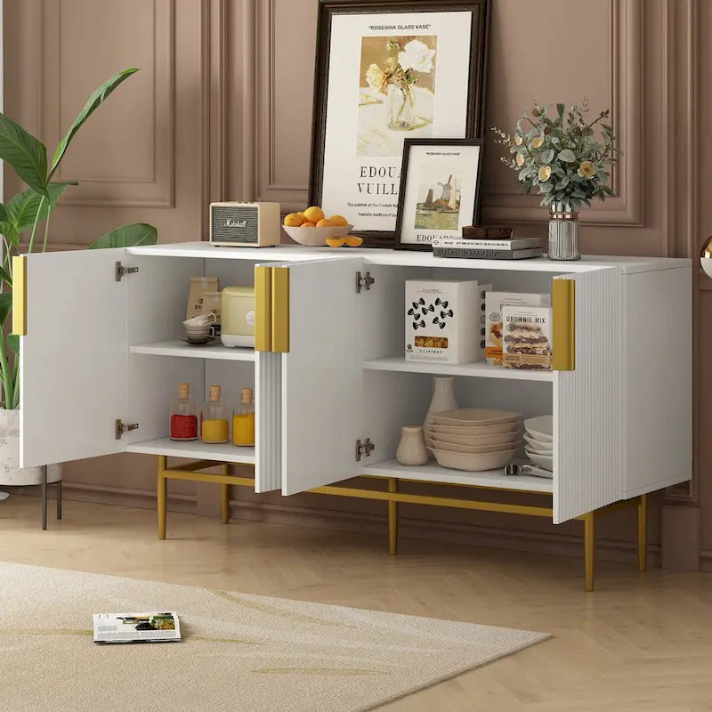 Bahut buffet 4 portes avec poignées métalliques - 60"L x 15.2"l x 30.9"H