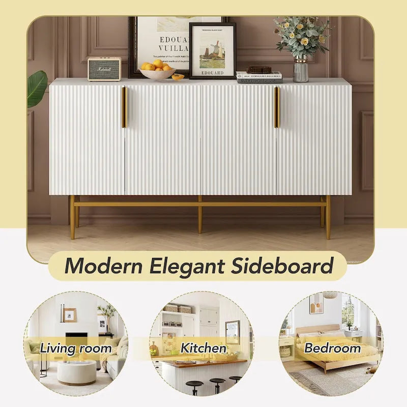 Bahut buffet 4 portes avec poignées métalliques - 60"L x 15.2"l x 30.9"H
