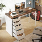 Bureau d'ordinateur en bois de 47 pouces avec 5 tiroirs et cadre en métal
