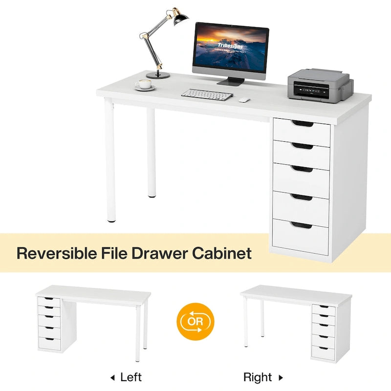 Bureau d'ordinateur en bois de 47 pouces avec 5 tiroirs et cadre en métal