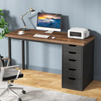 Bureau d'ordinateur en bois de 47 pouces avec 5 tiroirs et cadre en métal