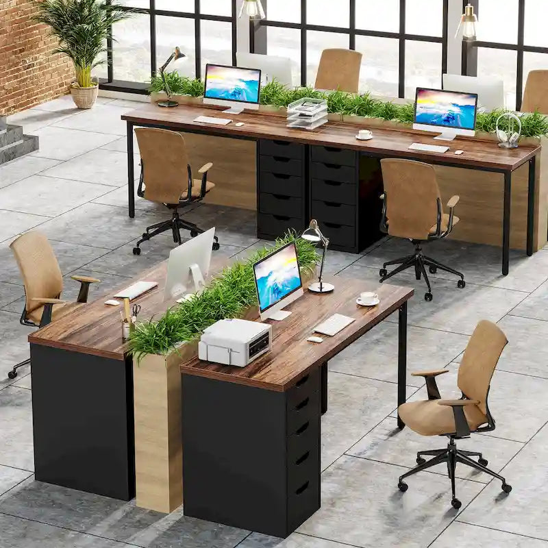 Bureau d'ordinateur en bois de 47 pouces avec 5 tiroirs et cadre en métal