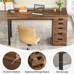 Bureau d'ordinateur en bois de 47 pouces avec 5 tiroirs et cadre en métal