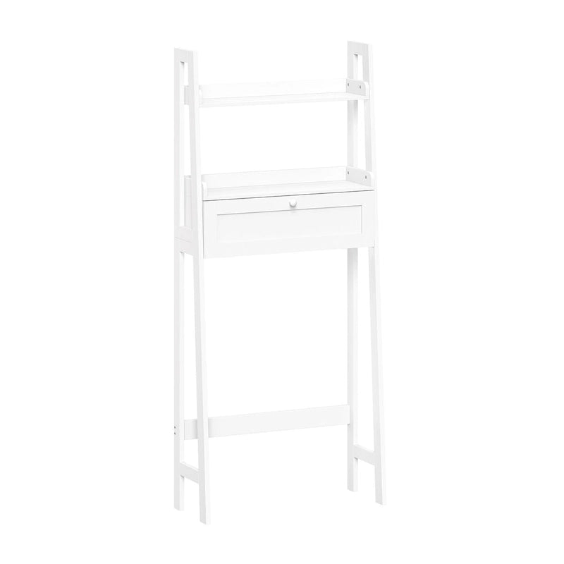 Étagère-échelle au-dessus des toilettes avec porte abattante – Blanche