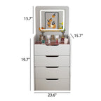 Coiffeuse avec miroir relevable, 3 tiroirs, plateau en verre et tabouret rembourré